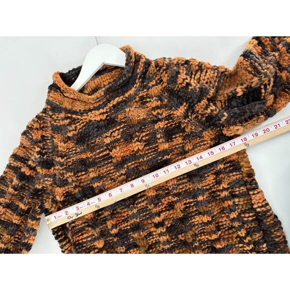 Handmade Sweater Womens Small Orange Black Chunky Knit Pullover Mock Neckline - Picture 14 of 16
